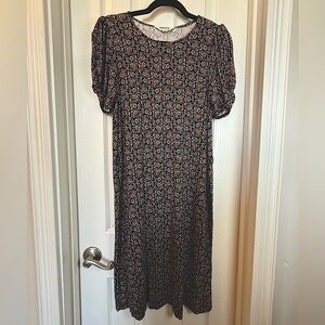 Understated Boden Brown Floral Sheath Dress with Puff Sleeves Closet Staple